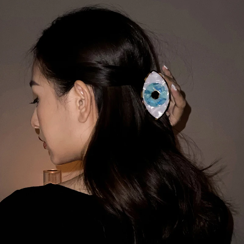 Summer Korea Evil Eye Big Hairpin Back of Head Resin Hair Claws Trendy Funny Hair Stick Hair Accessories for Women Daily