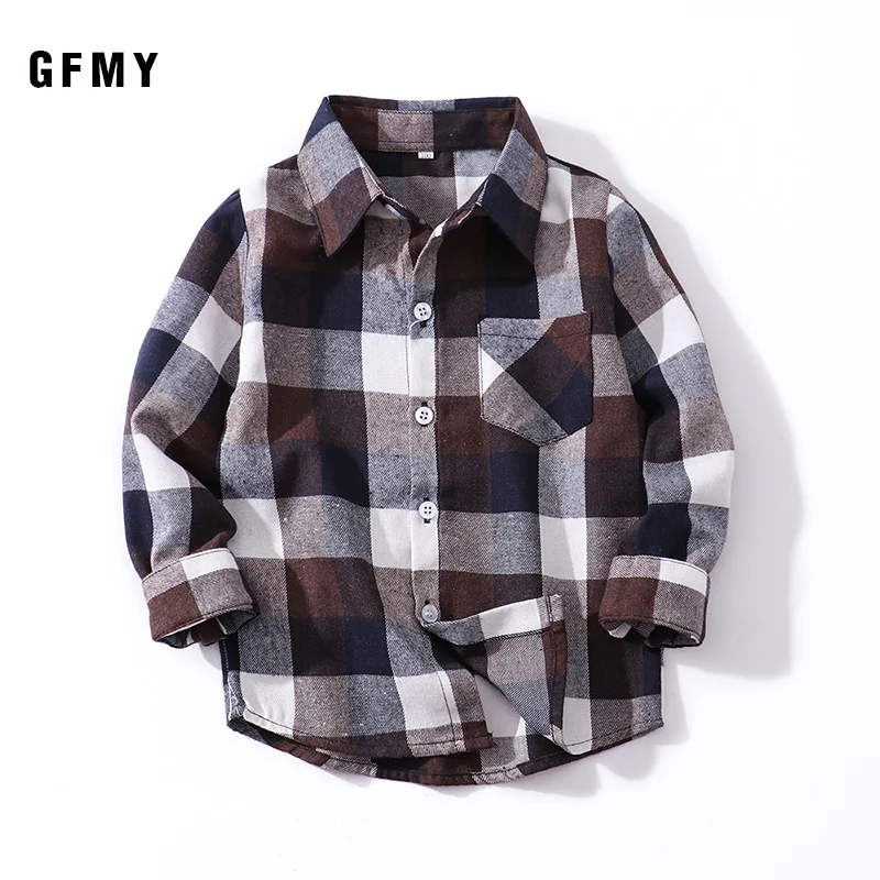 

GFMY2024 Spring Autumn100% Cotton Full Sleeve Children Fashion Plaid Boys Shirt 2T-14T Casual Big Kid Clothes Spring Coat