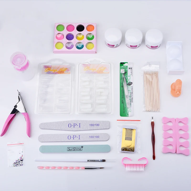 Kit Acrílico Prego com Luz UV e Pó Acrílico, Manicure Set, Sem Líquido, Glitter, Brush Tool