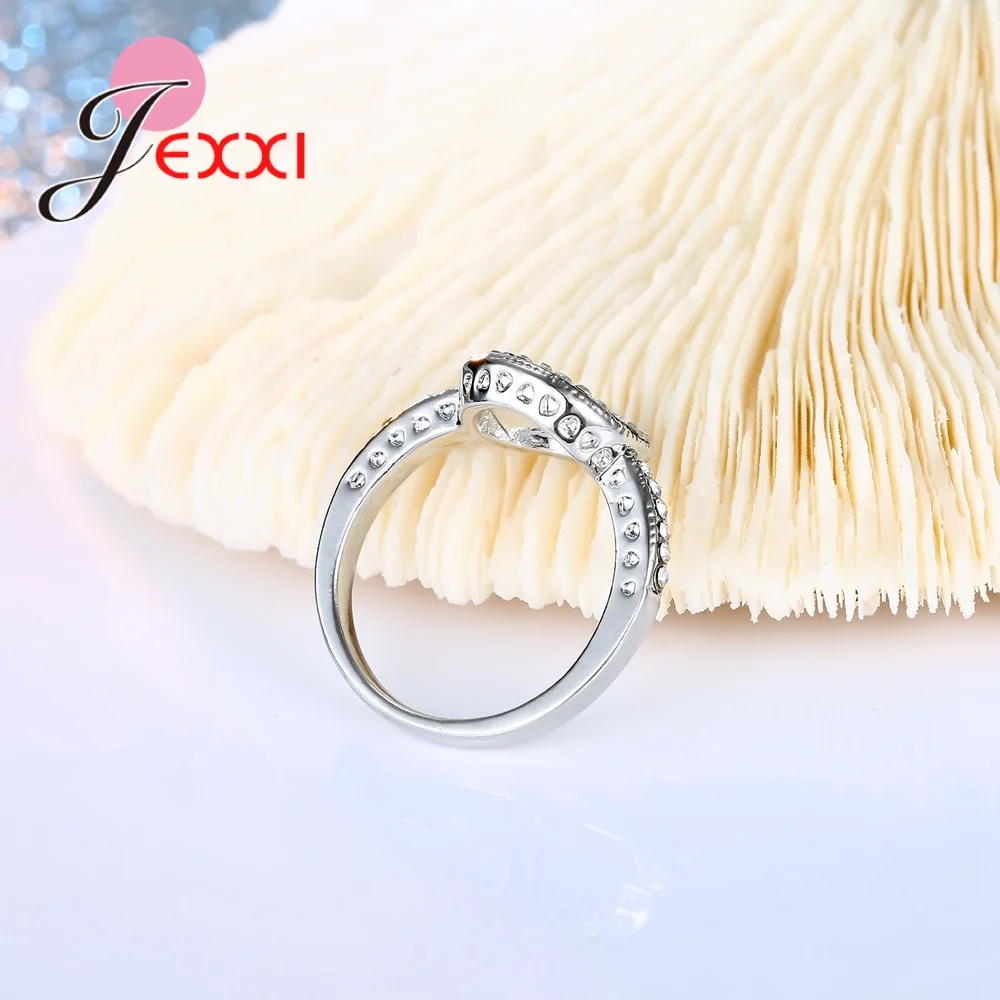 Top Vendeur New Fashion Bijoux Round Design Women Wedding Rings  925 Sterling Silver Color Metal Rings Rhinestone Jewelry