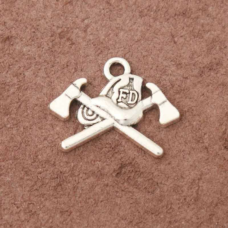 RAINXTAR Fashion Antique Silver Color Alloy Fire Dept Charms For Fireman16*19mm 100pcs AAC448