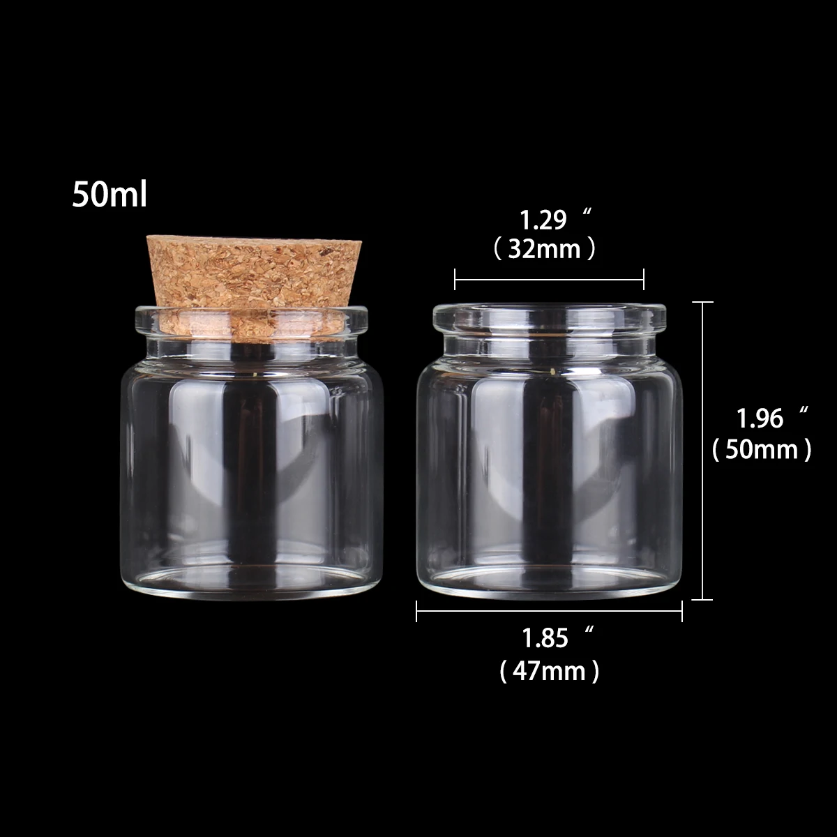 6pcs 50ml 47*50mm Glass Transparent Bottles With Cork Stopper Empty Wishing Jars Pill Container For Art DIY Crafts