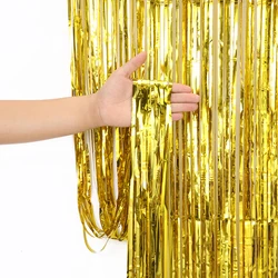 Metallic Foil Fringe Photo Backdrop Tinsel Door Curtains for Wedding Birthday Baby Shower Christmas New Year Party Decorations