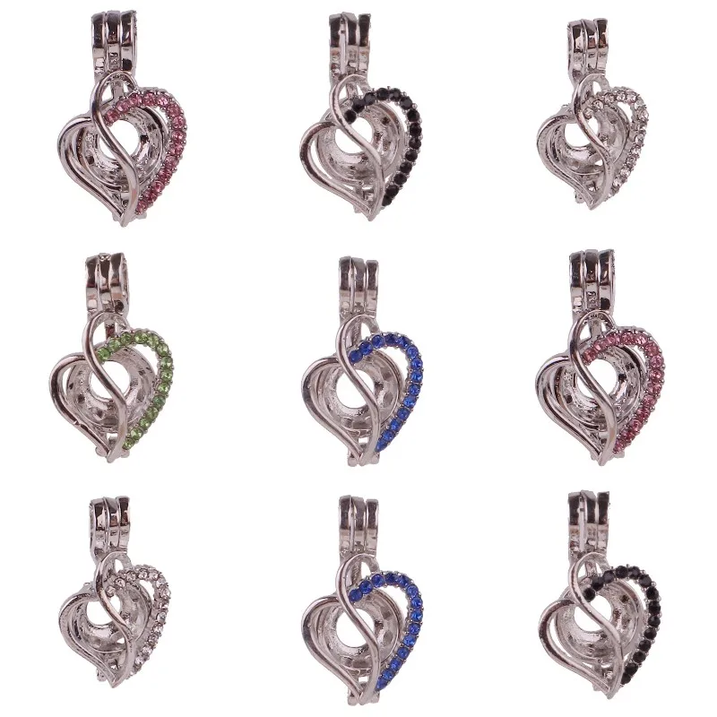 5Pcs/Lot Sparkling Heart Love Cage Locket With Pearl Beads Essential Oil Diffuser Lovers Gift Jewelry Wholesale