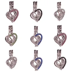 5Pcs/Lot Sparkling Heart Love Cage Locket With Pearl Beads Essential Oil Diffuser Lovers Gift Jewelry Wholesale