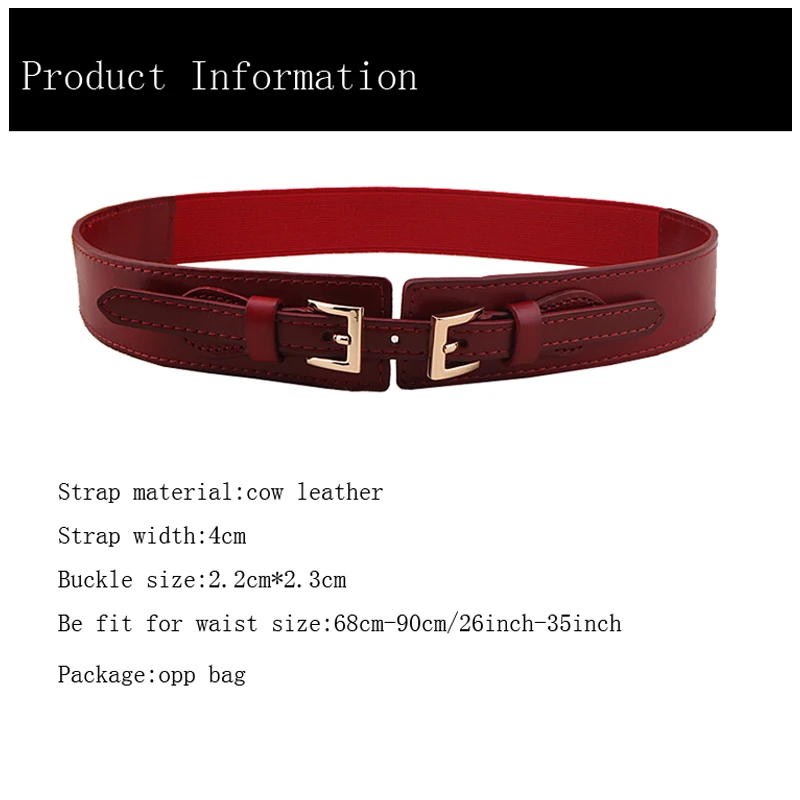 Western Cow Leather Elastic Fabric Women Cummerbund Fashion Double Pin Buckle Dress Sweater Thicken Coat Women Wide Belt