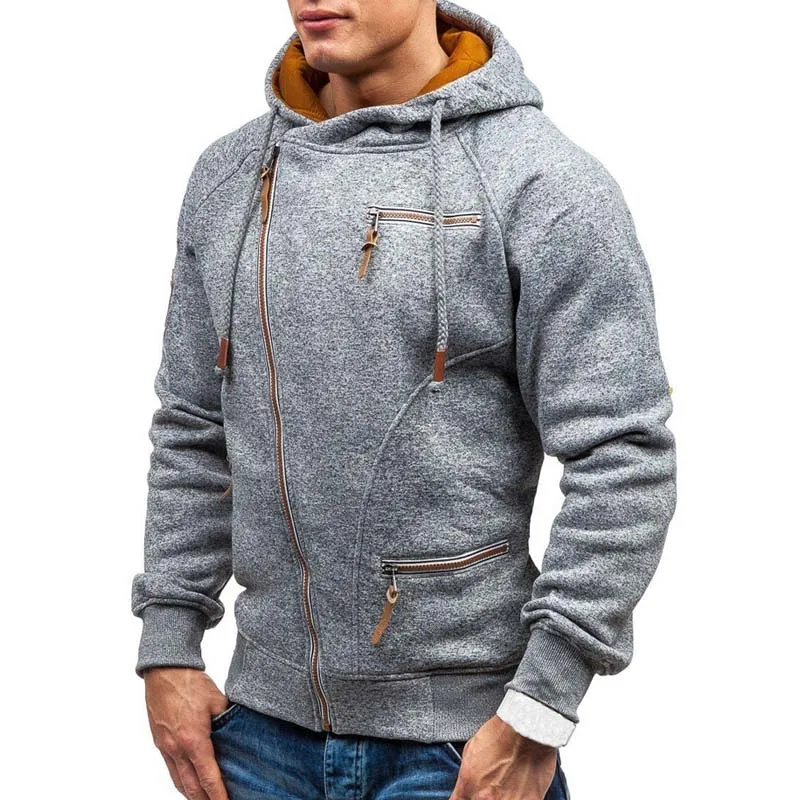 Sudadera con capucha de manga larga para hombre, suéter informal de color liso con cremallera, ropa de calle ajustada, novedad de primavera, 2023