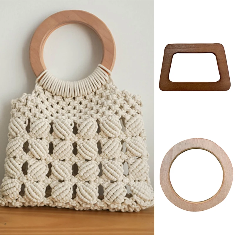 Round Wooden Handbags Handle Wood Bag Handles Clip Bags Part Handmade Simple Bag Purse Decorative DIY Bag Accessories