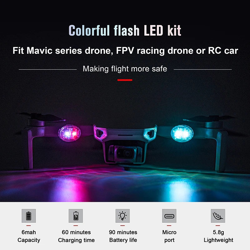 For DJI Air 2S/2 Light Mavic 3 Colorful Flash Rechargable Night Flying Signal LED Lamp FPV Racing Mini SE Drone Flight cessories