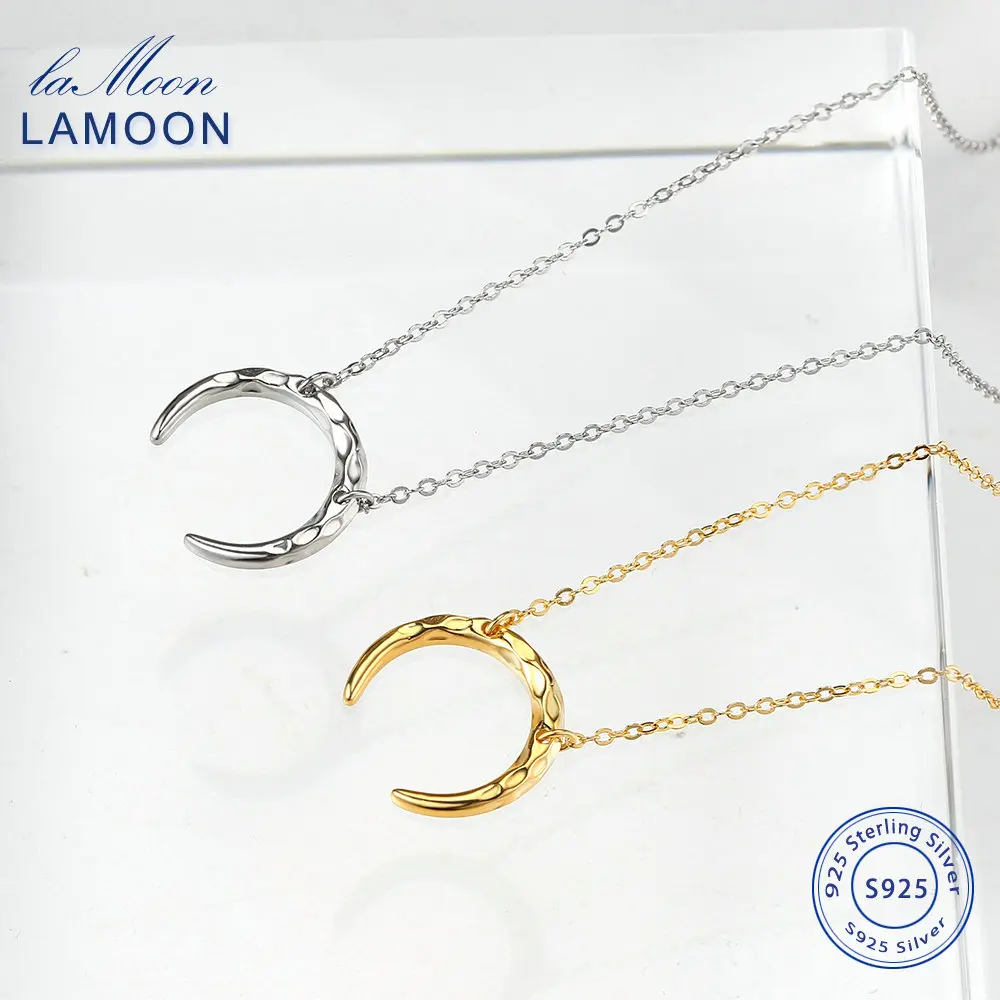 LAMOON 925 Sterling Silver Necklace For Women Choker Necklace Crescent Moon Pendant Yellow Gold Color Fashion Jewelry LMNL018