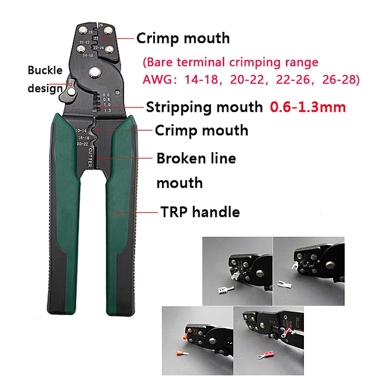 JUNEFOR Crimping Tool Crimping Pliers Wire Stripper Cutter Crimper Multitool 10-26AWG Crimping Pliers Terminal edc Manual Tools