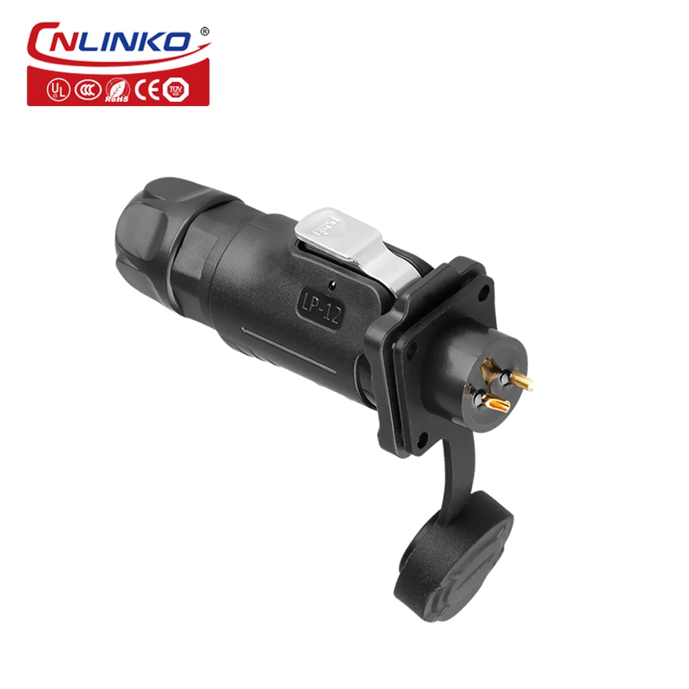 CNLINKO M12 IP68 Waterproof Outdoor Lighting PBT Plastic Power Push Pull Easy Quick Locking Electrical Connector With Dust Cap