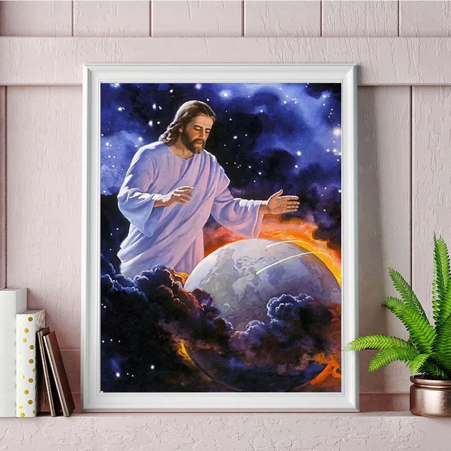 5D Diy Diamond Painting Religion Jesus Space Galaxy Cross Stitch Full Square Round Diamond Mosaic Embroidery Christian Pictures