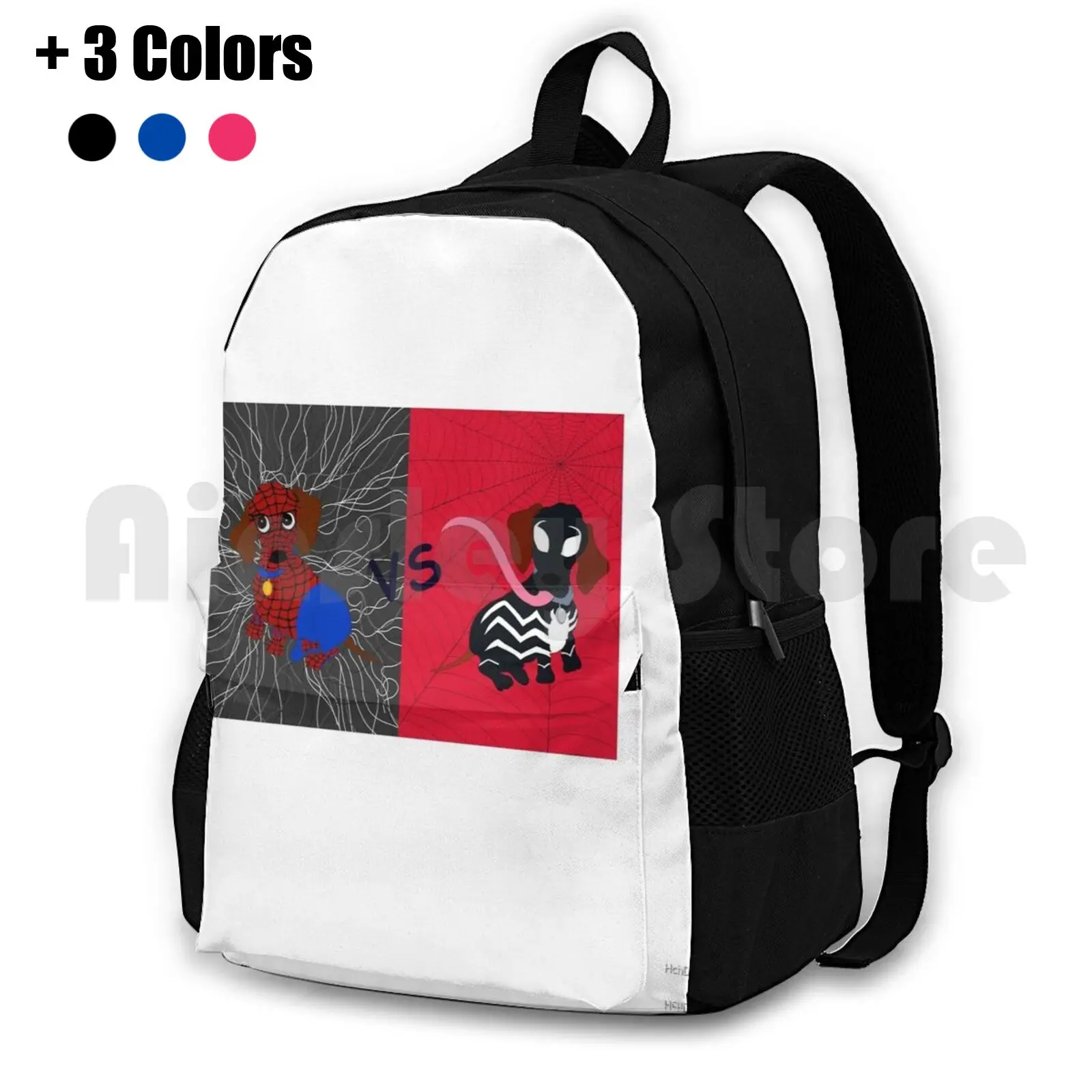 Spider Dog Vs Venomised Dachshund Outdoor Hiking Backpack Riding Climbing Sports Bag Dachshund Comic Fan Art Dogs Hdoodles