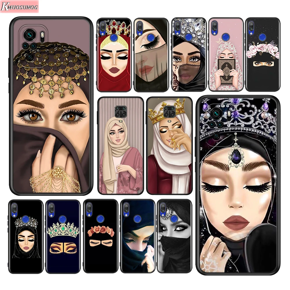 Arabic Hijab Girl Queen For Xiaomi Redmi Note 12 11 11T 10 9 8 7 6 5 4 Pro 5G 4G Silicone Soft Shockproof Black Phone Case