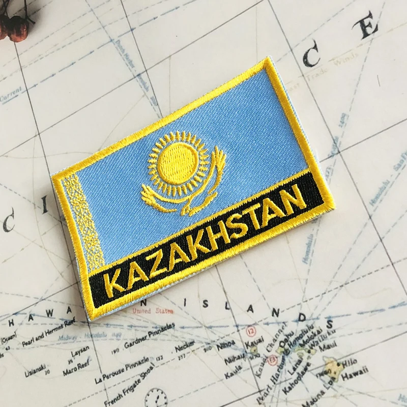 KAZAKHSTAN  National Flag Embroidery Patches Badge Shield And Square Shape Pin One Set On The Cloth Armband Backpack Decoration