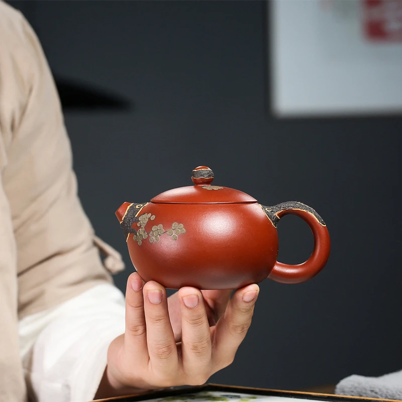 

real yixing zisha dahongpao clay master tea pot marked ball shaped infuser holes xishi pot Chinese kungfu tea pots on sales