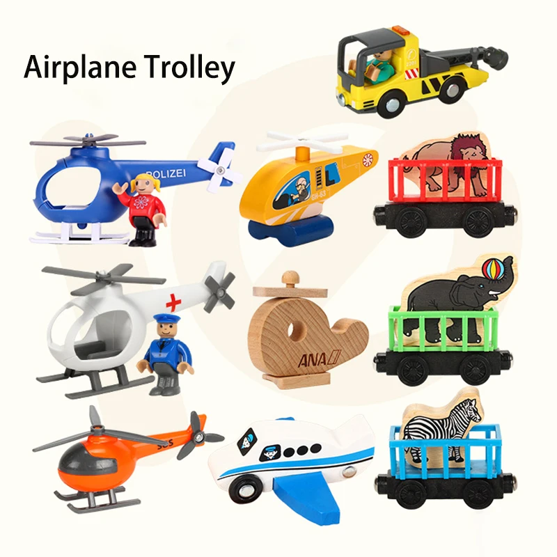 Wooden Railway Train Track Diecast Helicopter Car Truck Wood Magnetic Train Accessories For Thomas track Wood Biro Tracks Gifts