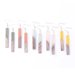 Wooden Resin Bar Dangle Drop Earrings for Women Minimalism Wood Long Bar Drops Women Jewelry Girl Gift