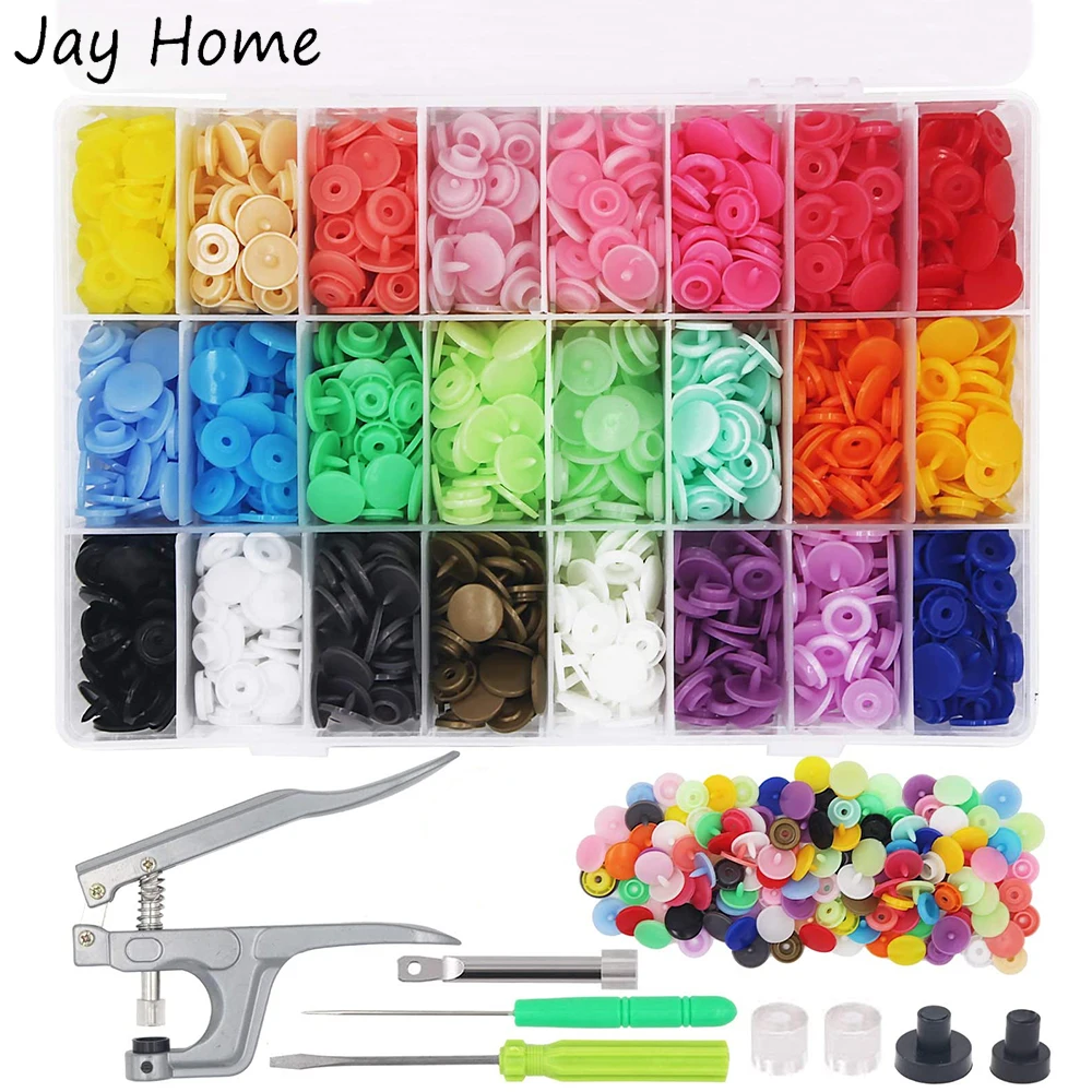 

150/360 Sets Plastic Snap Buttons No-Sew Snap Fasteners T5 Resin Buttons with Snaps Pliers Kit for Clothing Sewing Garments Tool