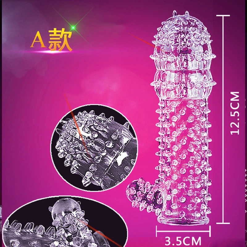 Extension Reusable Condom Penis Sleeve Male Enlargement Time Delay Spike Clit Massager Cover Crystal Clear Condoms Adult Sex Toy