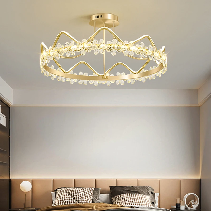 

Bedroom Pendant Lamps Nordic Romantic Crystal Lighting Crown Living Room Pendant Light Fixtures For Home led Simple Hanging Lamp