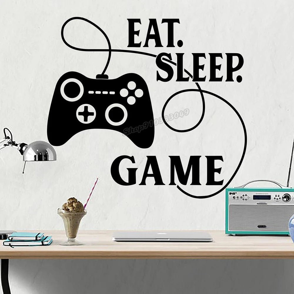 Eat Sleep Game Wall Decal game room decor gamer Wall sticker playroom wall Decor teen boy room decor gamer joystick decal B099