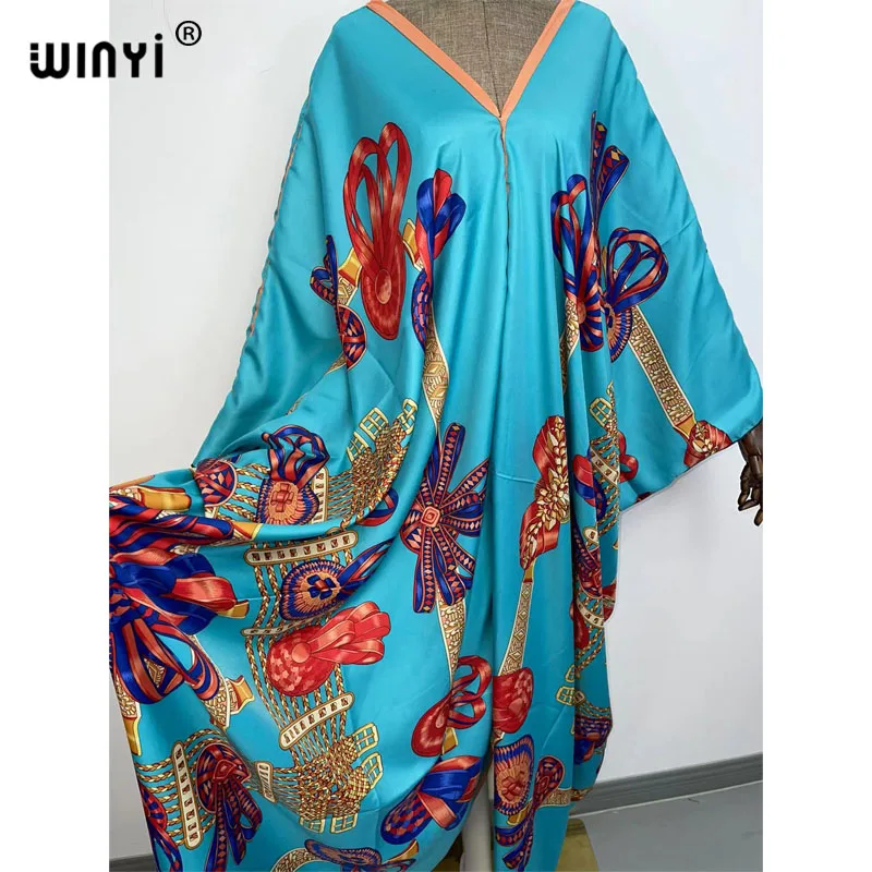 Sexy bech Europe christmas bathing suit fashion print WINYI Maxi women's robe femme Bikini Beach Swimsuit evening party dress