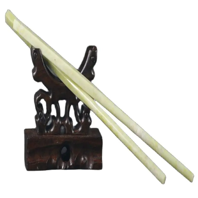 100% / Natural Color Jade A Pair Of Chinese Chopsticks 22 cm * / 8.66 Inches