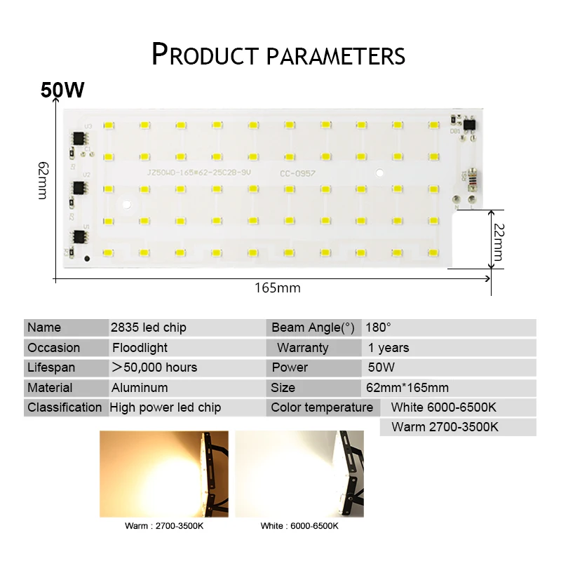 2 sztuk/partia 50W LED Chip światła powodzi AC 220V 240V SMD 2835 reflektor reflektor koraliki uliczne LED lampa krajobraz dla DIY oświetlenie