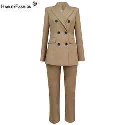 HarleyFashion Trouser Suits Blazer Sets Russian Style Khaki Pants Twin Sets Top Quality Woman 2 Pieces