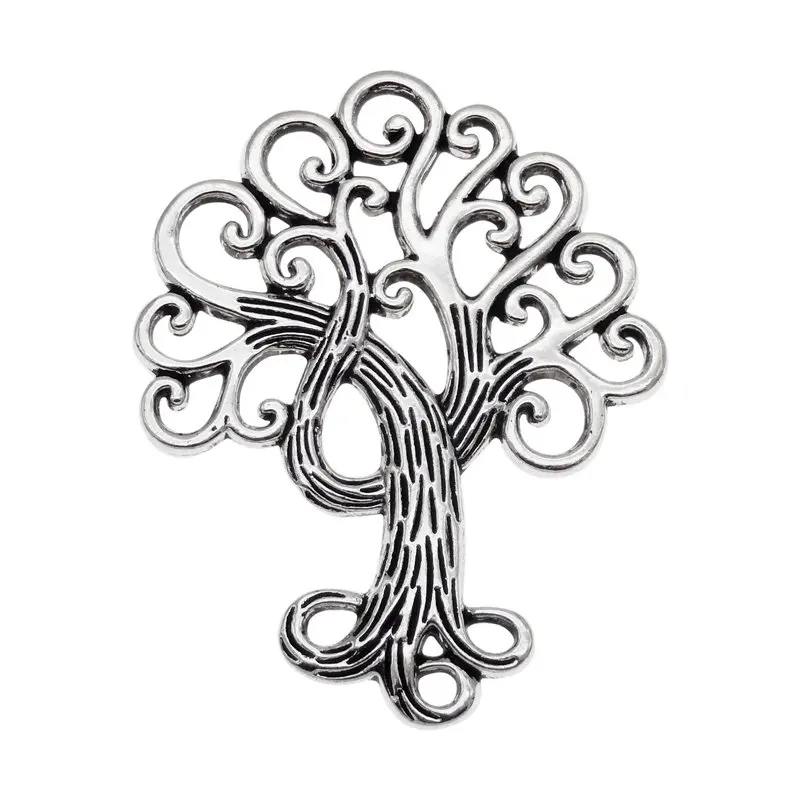 Julie Wang 4PCS Life Tree Charms Antique Silver Color Zinc Alloy Large Size Pendants Bracelet Jewelry Making Accessory 40*50mm