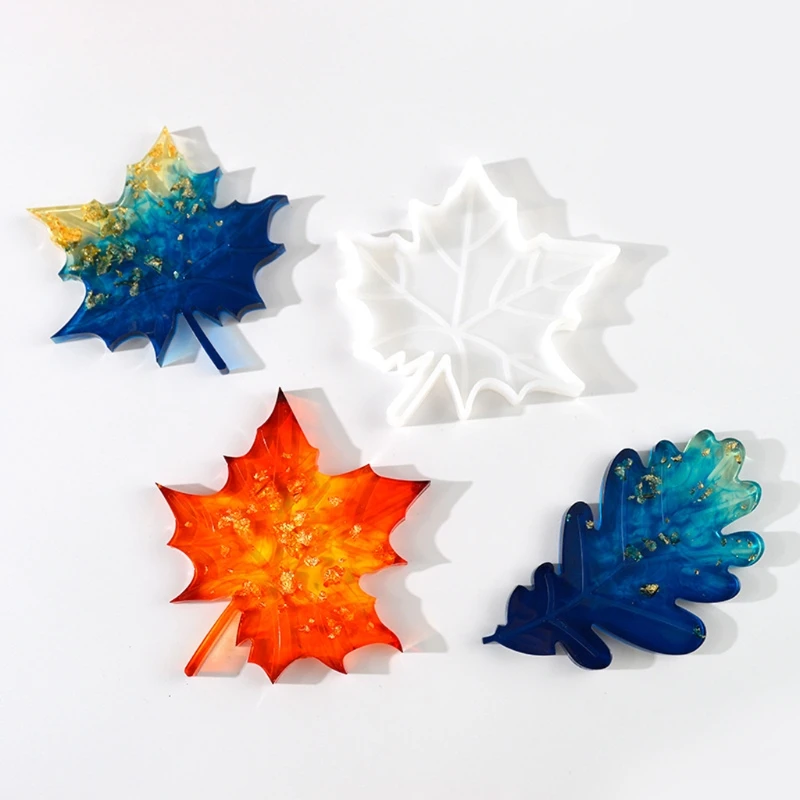 5 Pcs/Set Leaves Mirror Resin Mold Maple Leaf Pattern Cup Mat Silicone Mold Table Decor for DIY Crafts