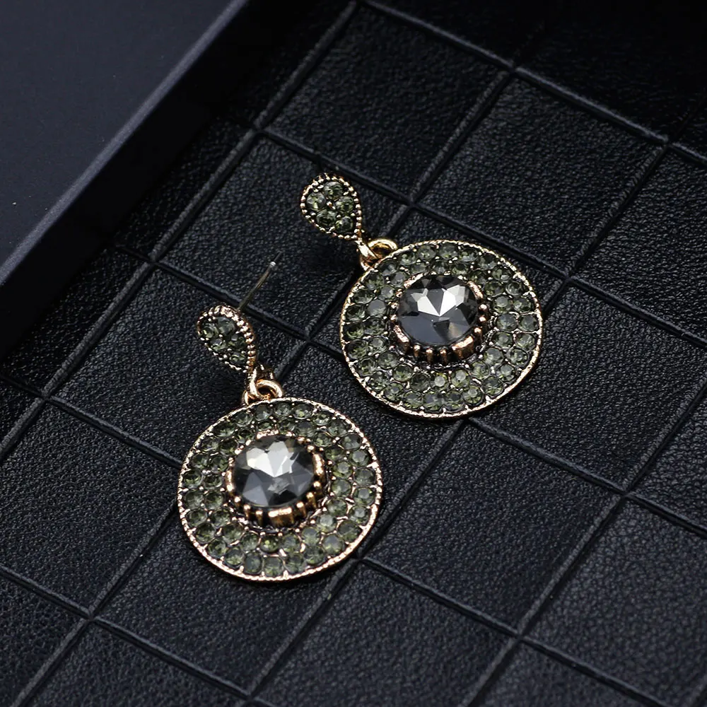 Sunspicems Vintage Turkish Earring Bohemia Women Earring Indian Bride Wedding Jewelry Round Crystal Antique Gold Color Bijoux