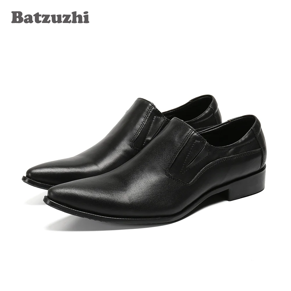 

Batzuzhi Italy Type Men's Shoes Pointed Toe Black Genuine Leather Dress Shoes Men Business Flats Zapatos Hombre, Big Size US12