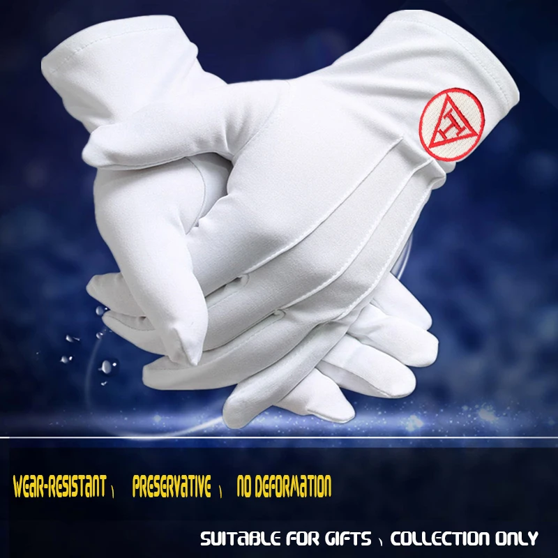 Royal Arch Masonic Embroidery High Quality Polyester Gloves- [White]