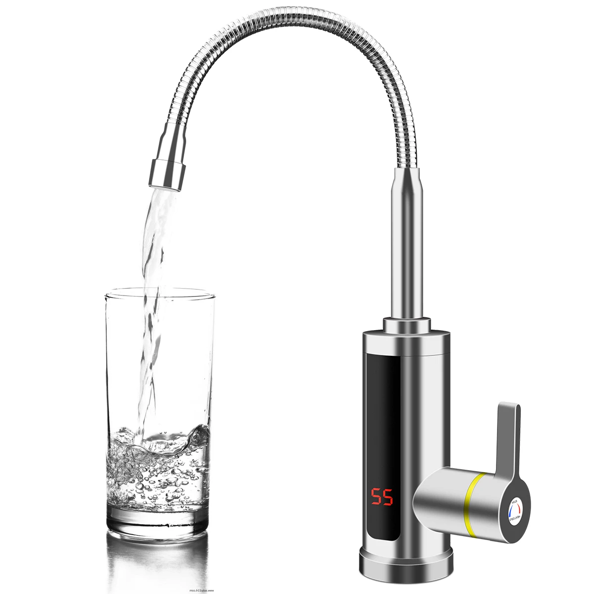 Popest Instant Water Heater Faucet Stainless Steel Electric Bathroom Kitchen Flow Water Heating Tap With LED Display(EU Plug)