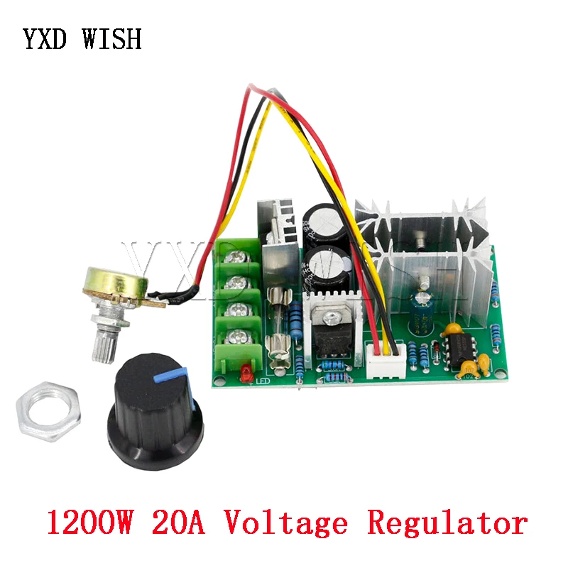 1200W 20A regulator napięcia PWM regulator prędkości silnika prądu stałego DC 10V-60V regulowany regulator prędkości silnika wentylatora regulator 12V 24V