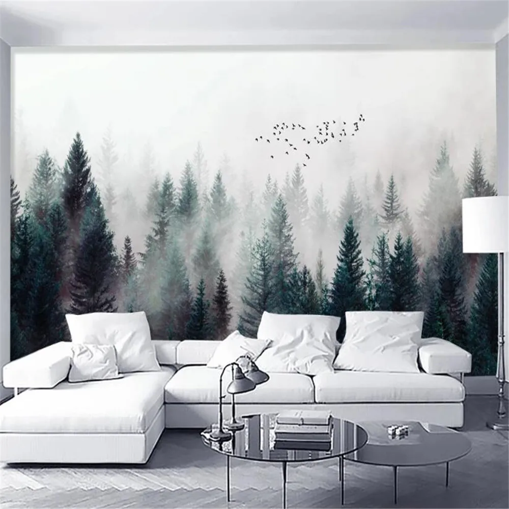 

Milofi customized large photo wallpaper mural Nordic forest elk abstract woods black and white landscape TV background wall