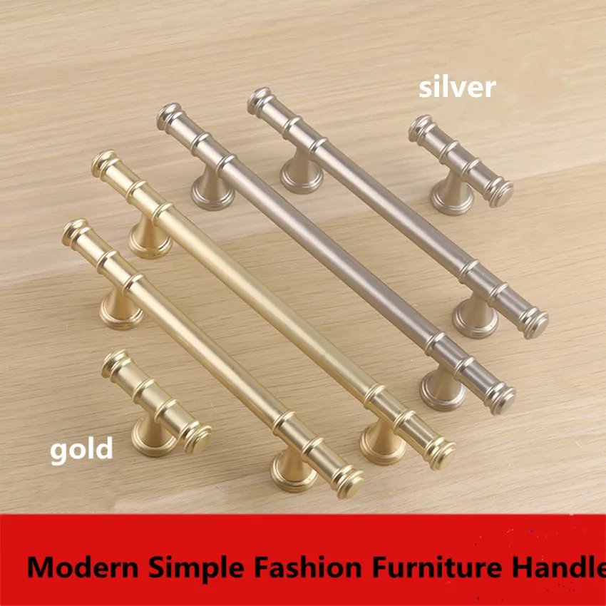 96 128 192mm modern simple fashion gold kitchen cabinet wardrobe door handle silver drawer bathroom cabinet knob pull 5