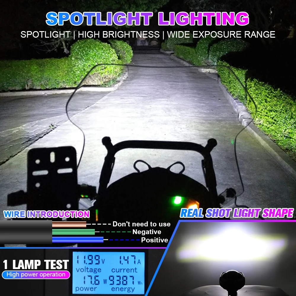 Motorcycle Lights LED Spot Light 20W Motorcycle Headlights White Fog Lamp Universal IP68 Driving Light DC 12V-80V