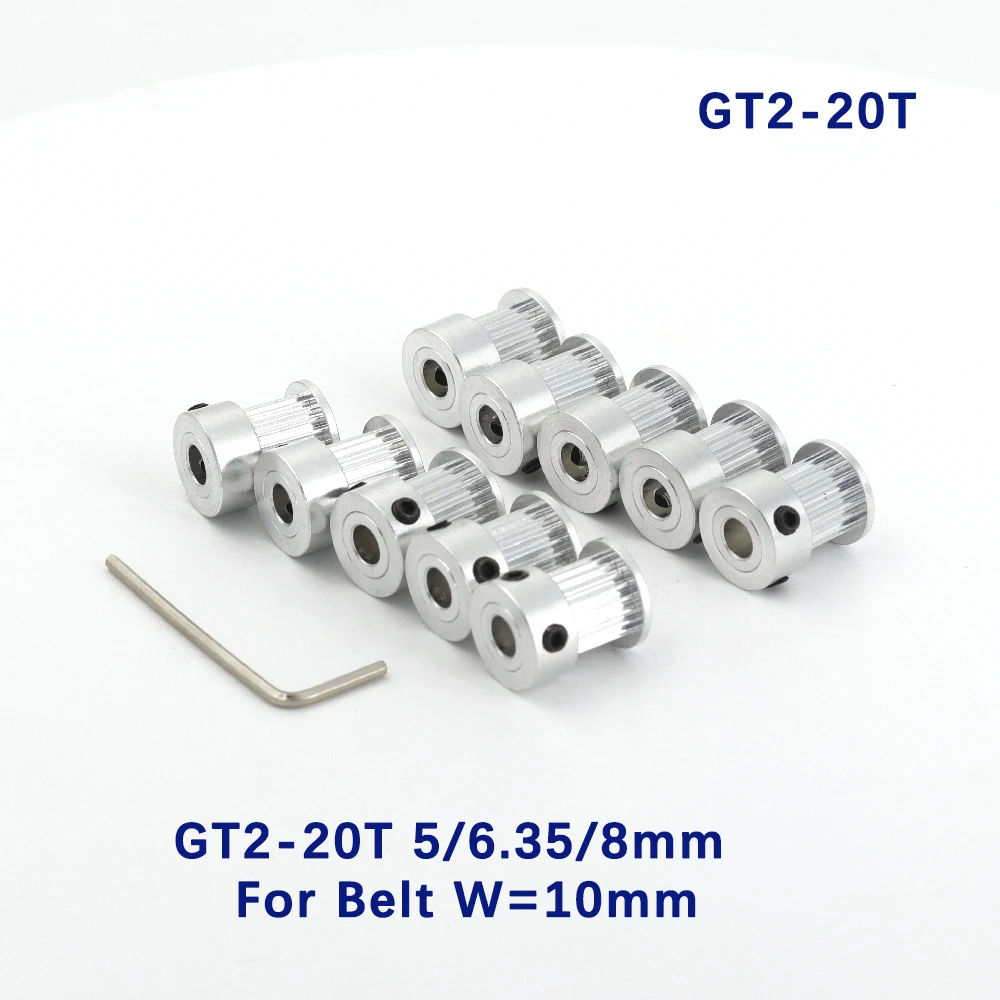 20 Teeth 2GT Timing Synchronous Pulley Bore 5/6/6.35/8mm for width 9/10mm 2M GT2 Belt Small Backlash 20T 20Teeth 10pcs