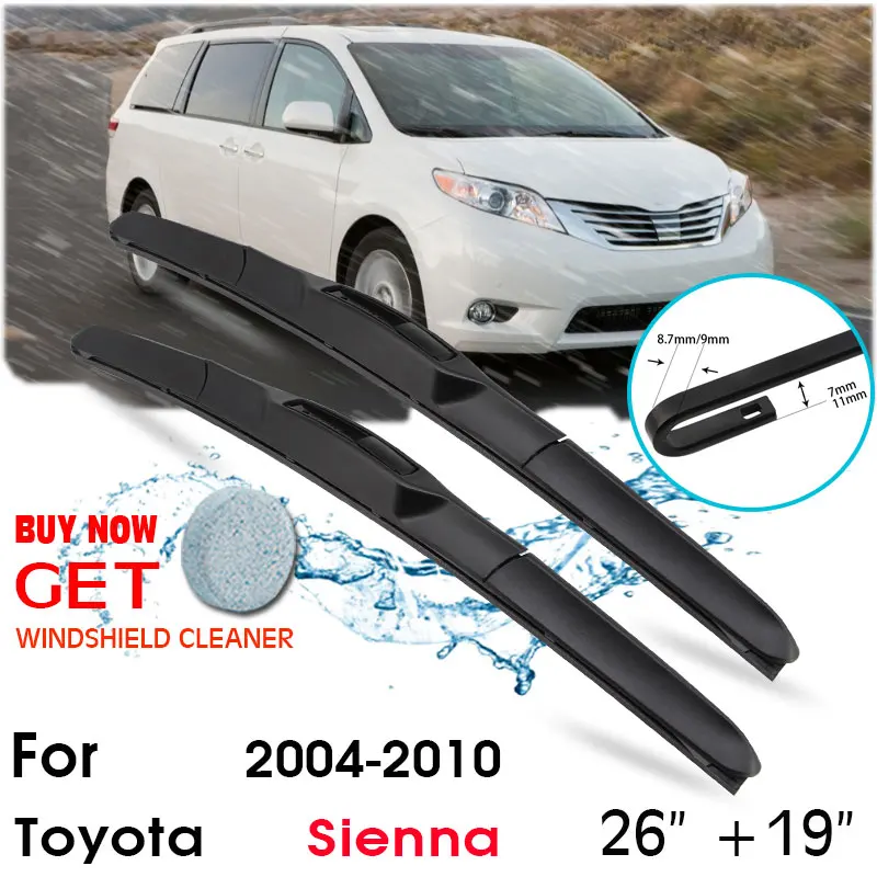 

Car Wiper Blade Front Window Windshield Rubber Silicon Refill Wipers For Toyota Sienna 2004-2010 LHD/RHD 26"+19" Car Accessories