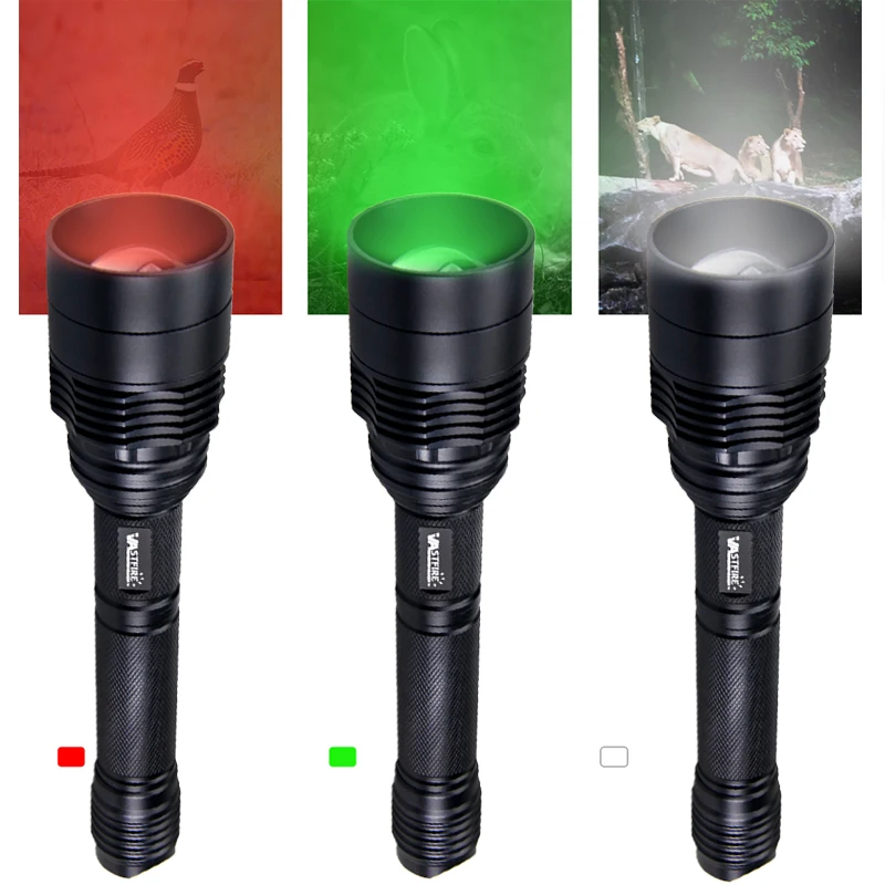 Tactical 3 in 1 Red Green White Light LED Hunting Flashlight  Zoomable Adjustable Lamp with Scope Mount