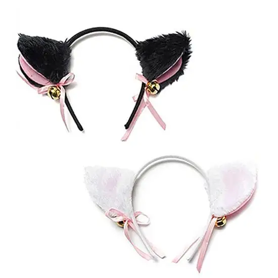 Cartoon Cats Fox Ears Headband with Bell Bow for Anime Cosplay Party Costume