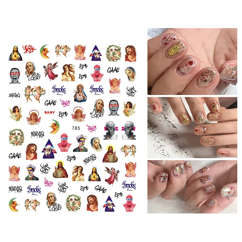 10PCS Cartoon Mouse Moon Girl Anime Color Nail Art Sticker God Angel Letter Manicure Decoration Decal Slider WG775