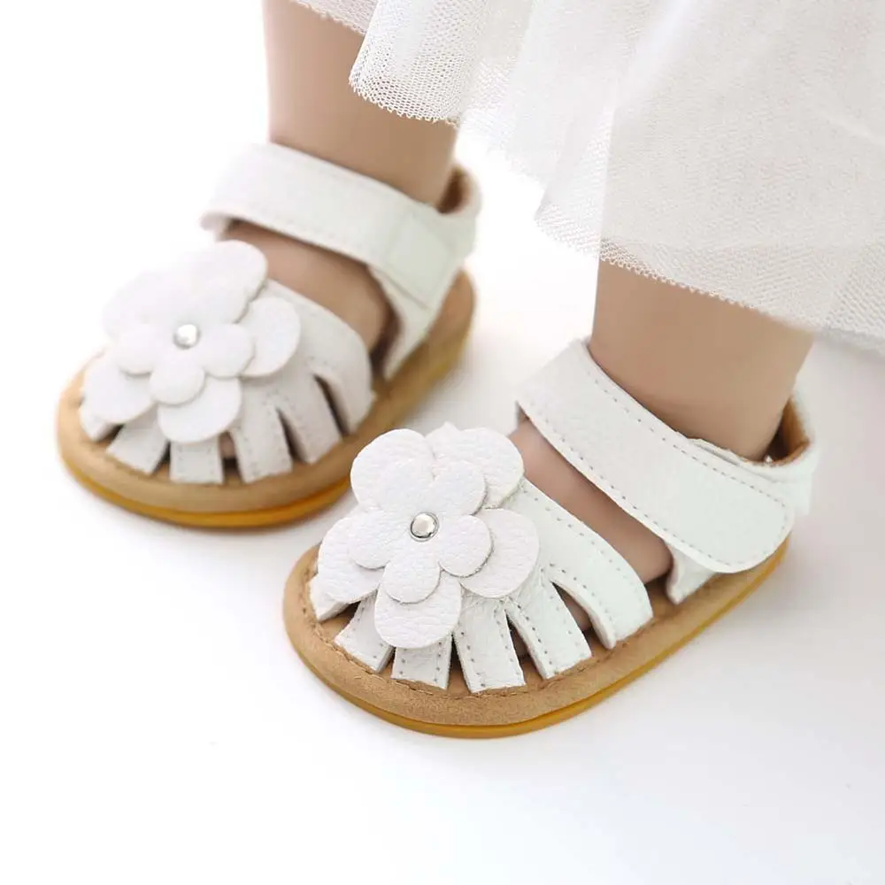 KIDSUN Sandalias de Flores para Bebé, Zapatos Antideslizantes, Calzado Plano con Cierre, Incluye Suela de Goma, Ideal para los Primeros Pasos en