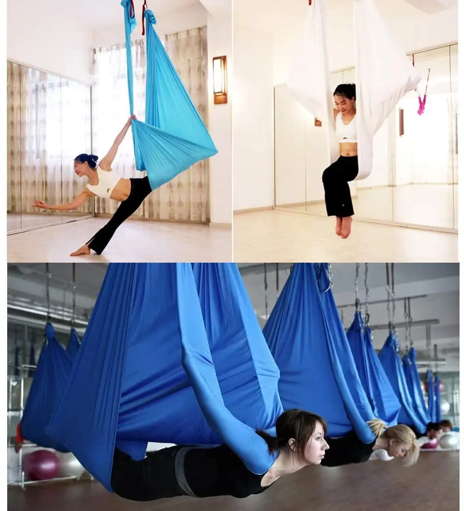 Hamak do air jogi zestaw z rozszerzenie pasy z lotu ptaka jedwabiu huśtawka do jogi Anti-gravity Yoga inwersji ćwiczenia poprawić wytrzymałość i elastyczność mniej inwazyjne