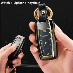 New Style Watch USB Lighter Keychain Multi-function Windproof Charging Lighter Men's Smoking Small Accessories Exquisite Gift