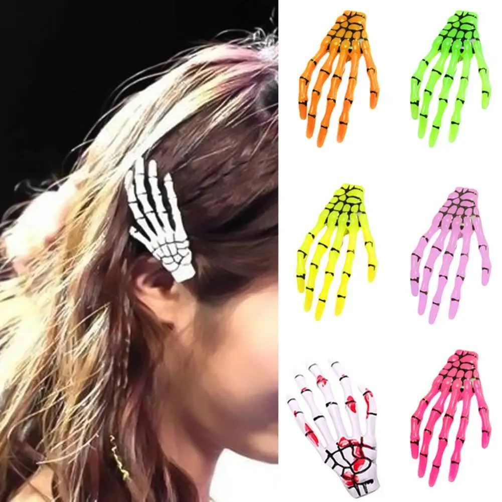 Punk Women Skeleton Claw Zombie Hand Hair Clip Hairpin Bobby Pin Halloween Skeleton Prop Decor Fashion Hair Wig Holder Accessory